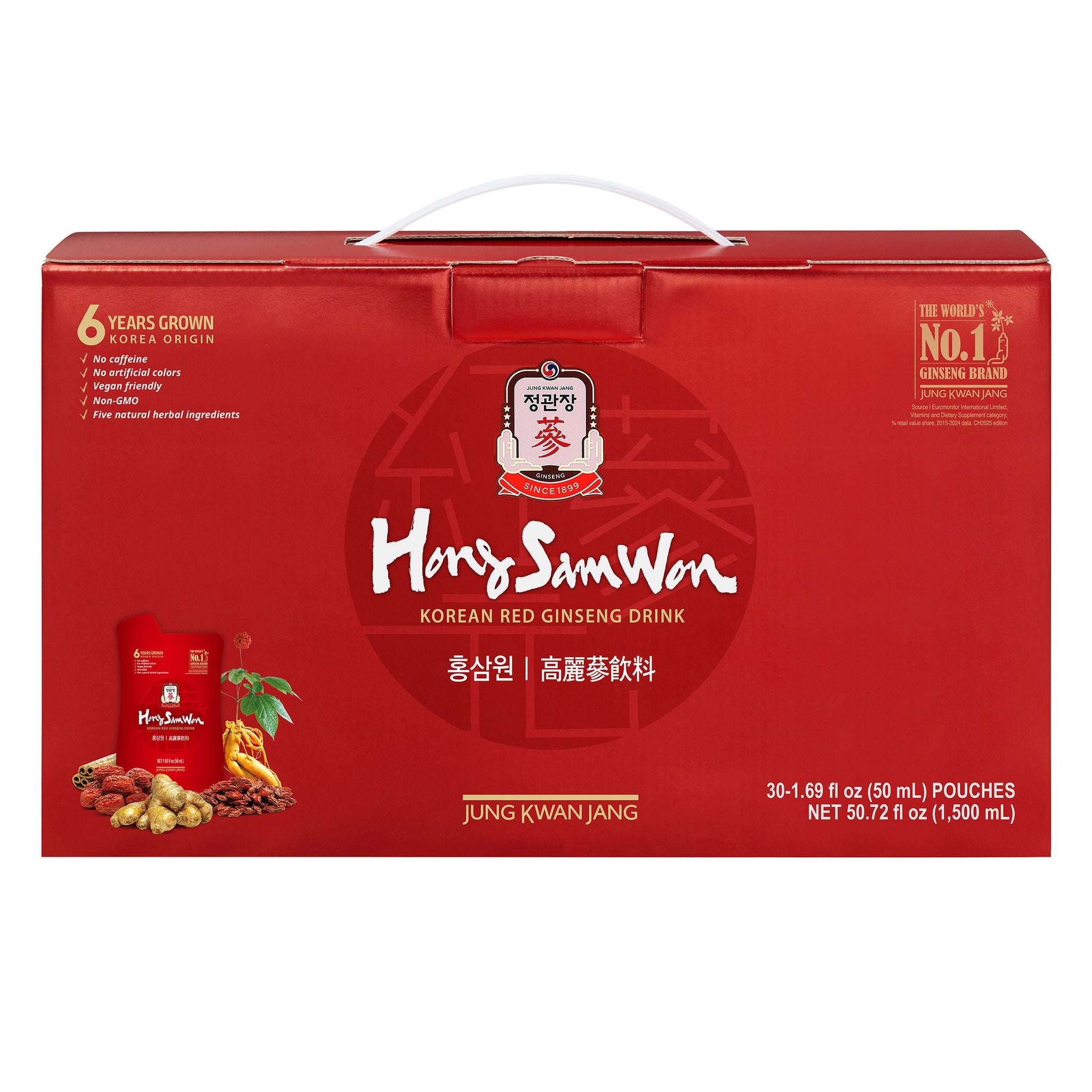 CheongKwanJang Hong Sam Won Red Ginseng Drink, 1.69 fl oz, 30-Count